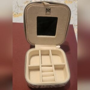 Milly Blue White Zebra print Zip Around Jewelry Travel Box Organizer Size Small